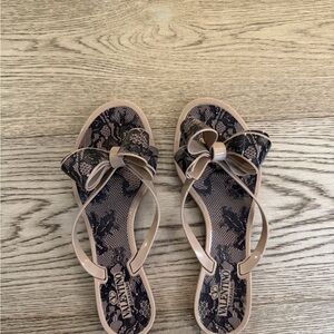 Valentino Women's Black Lace and Beige Sandals